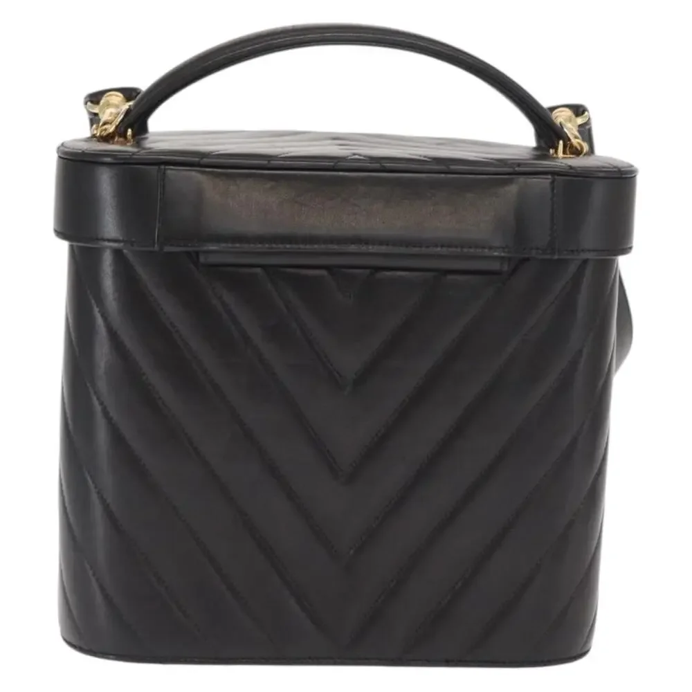 Chanel Lambskin V Stitch Vanity Handbag Black